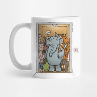 Overloaded elevator with animal Mug